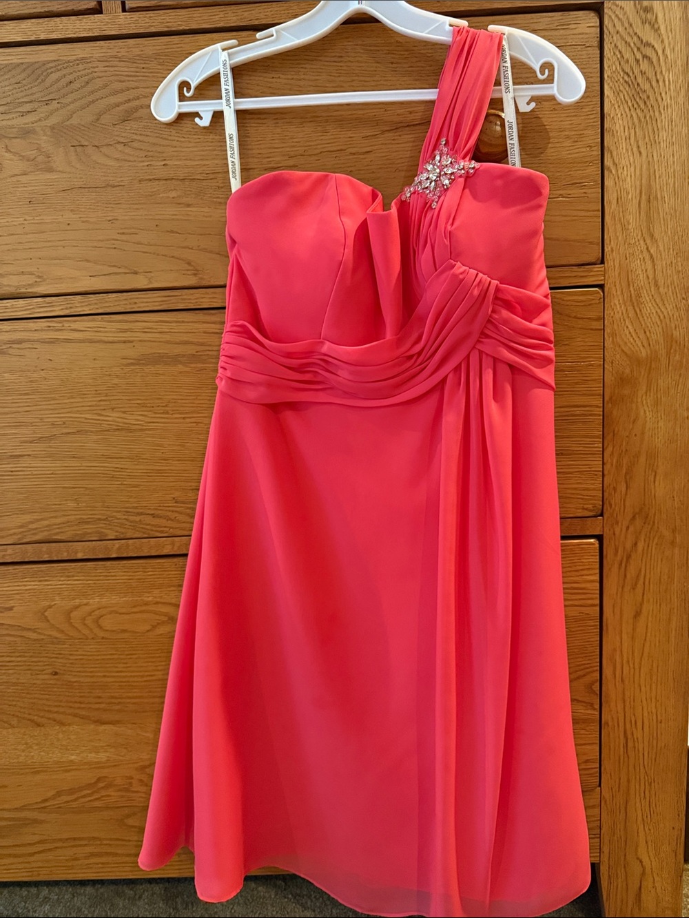 Jordan Coral One-Shoulder Prom Dress with Embellishment